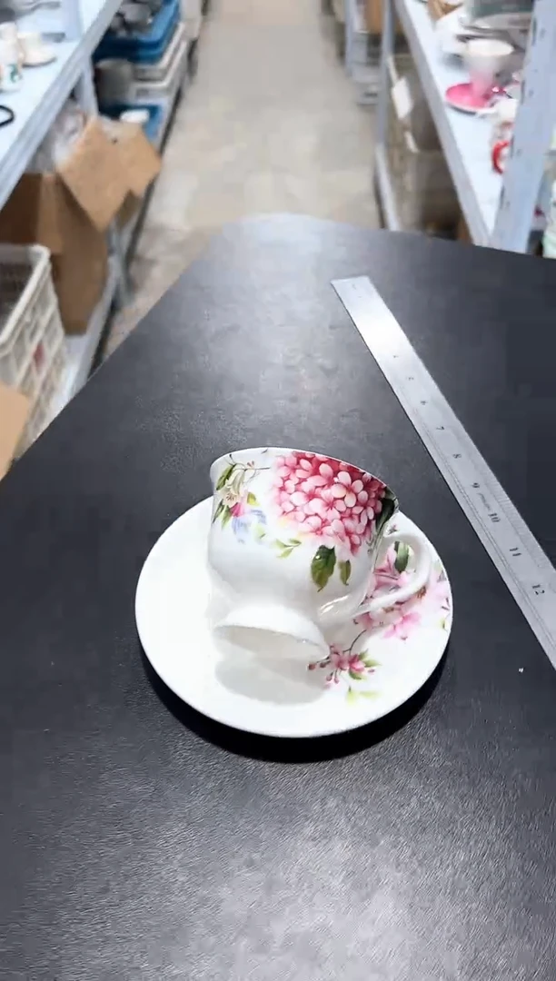 杯子骨瓷（简装）绣球花咖啡杯碟一套