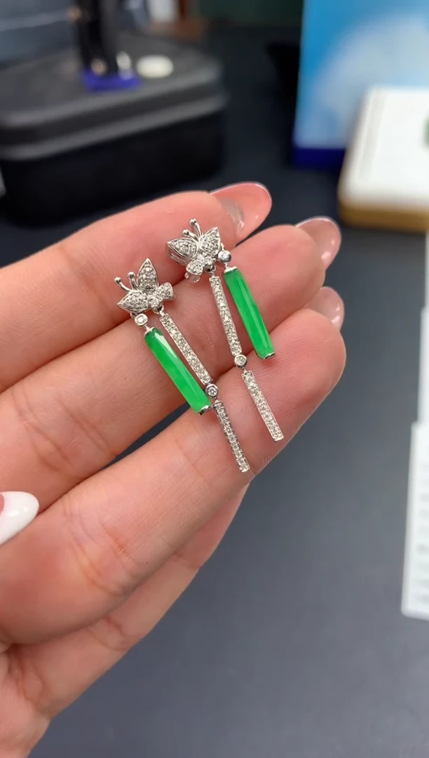 翡翠18K金镶嵌耳饰模式推广期48小时鉴赏期