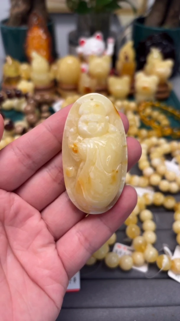 手串蜜蜡未镶嵌p61精品白花蜡雕刻件 18.73克