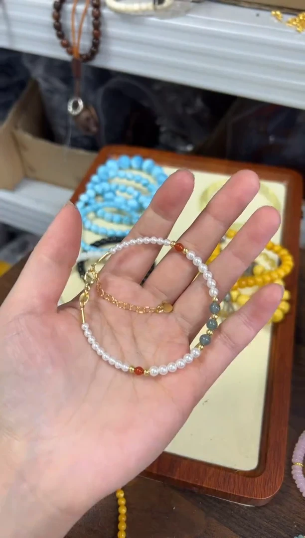 未镶嵌手链翡翠天然翡翠贝珠款手环[1947]