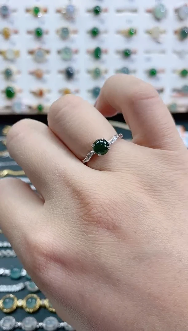 银S925镶嵌戒指翡翠天然翡翠
