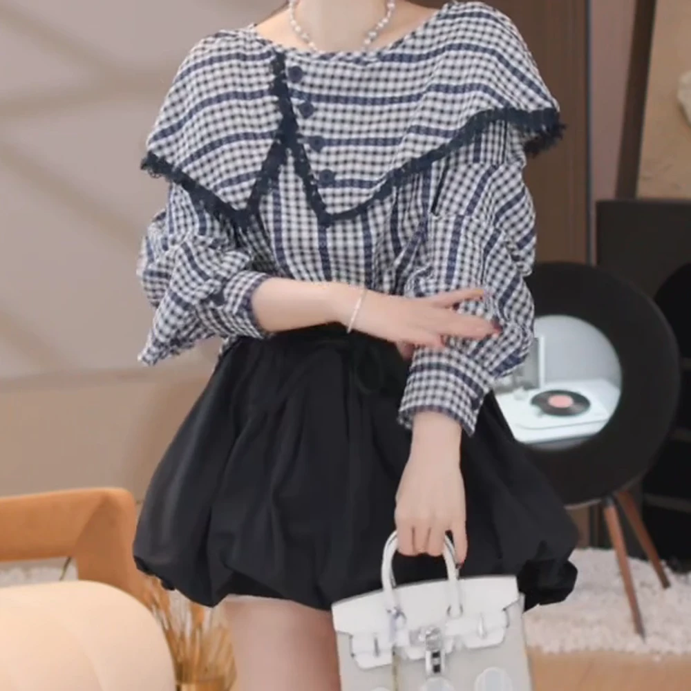 2025春季新款时尚气质百搭小众荷叶领衬衫花苞裙套装裙子两件套女