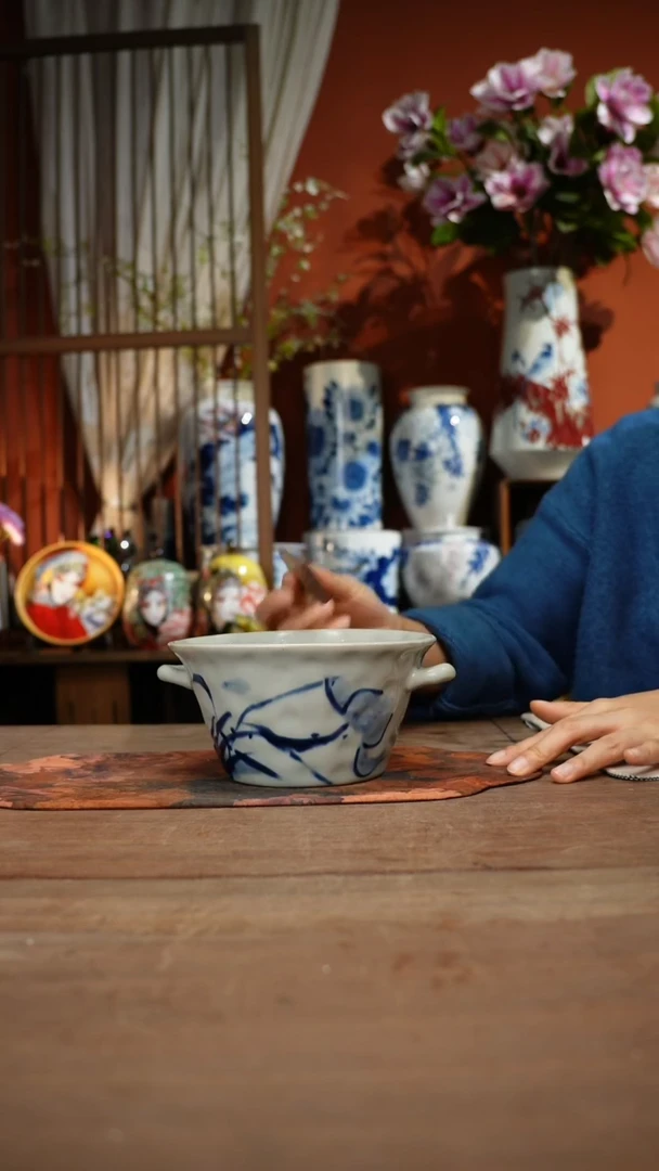 当代高温釉下彩手绘陶瓷餐具
