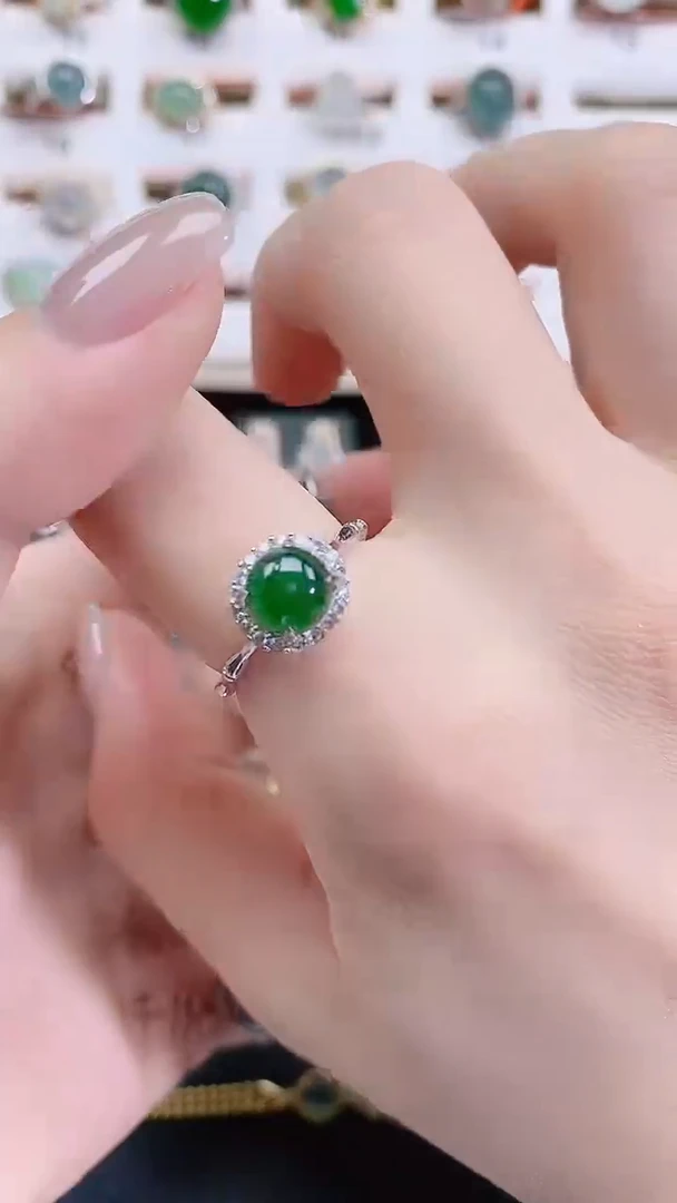 银S925镶嵌戒指翡翠天然翡翠