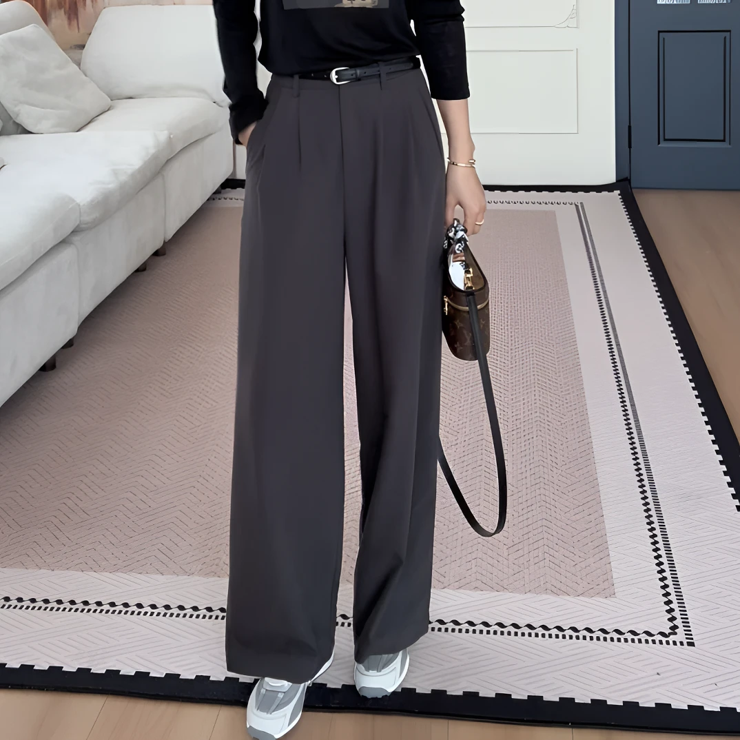 【余欢欢】早秋时尚气质显瘦松紧腰西裤直筒休闲长裤-YHK50285