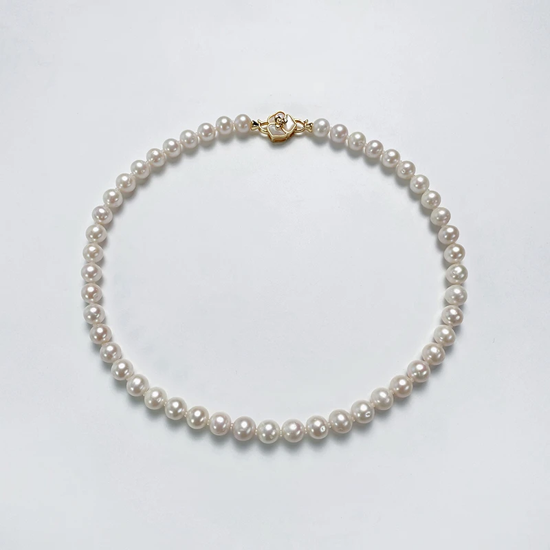 mmmm/金魅近圆淡水无核9-10mm珍珠项链简约强光白色时尚全珠链