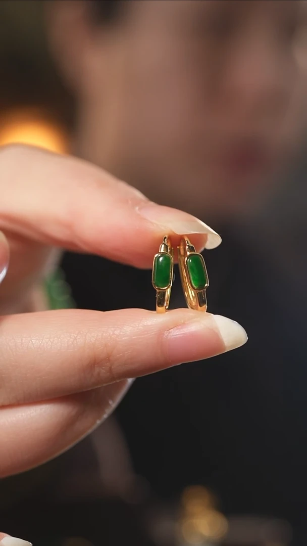 银S925镶嵌翡翠耳环925银翡翠耳环