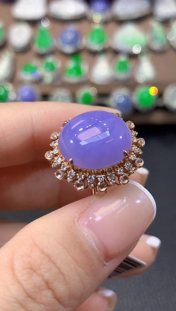 18K金镶嵌戒指翡翠A64 (紫货有一定色差