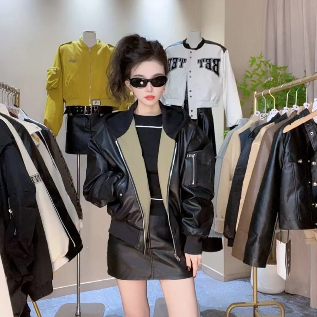 新款韩版宽松百搭休闲时尚洋气ins双面穿皮外套