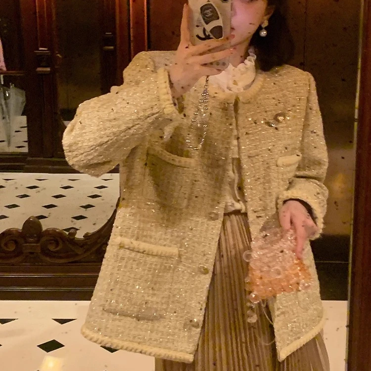 典藏系列 星河小香编织格纹小香风外套女秋季