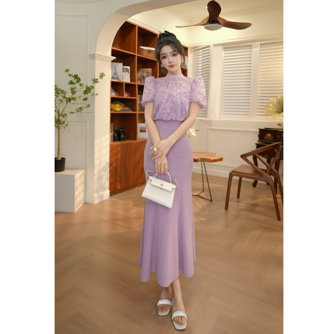 【JANE·简】2025新款气质名媛少女修身显瘦泡泡袖连衣裙夏11539