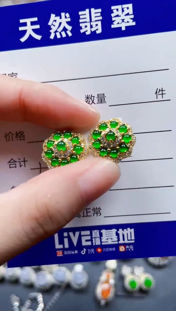 银S925镶嵌翡翠耳饰631