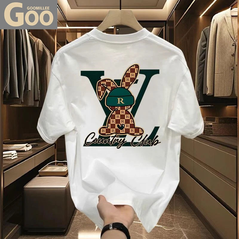 2025年夏季新款重磅全棉短袖T恤男宽松圆领百搭潮流痞帅半袖上衣