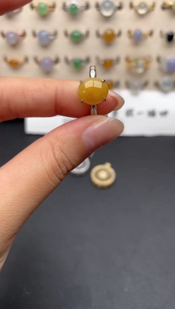 银S925镶嵌戒指翡翠一物一证一礼盒
