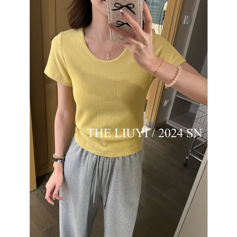 【LIUYI】多巴胺~正肩显瘦短袖上衣43153