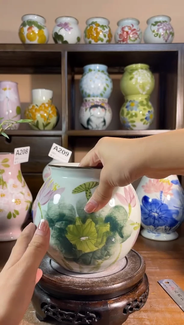 瓶景德镇手绘陶瓷花瓶—无孔：高14*口11
