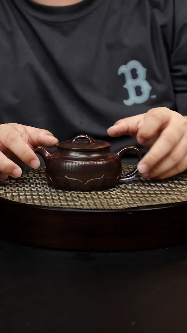 茶壶紫砂宜兴原矿纯手工紫砂 佛莲观山 铁血红砂