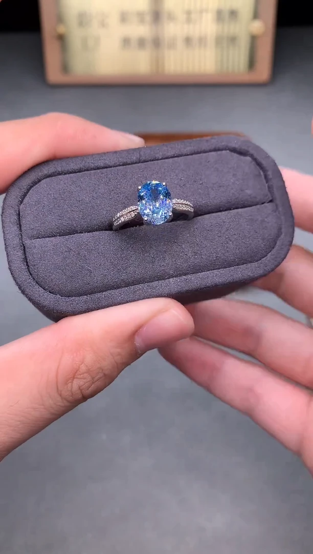 银S925镶嵌戒指海蓝宝石2222