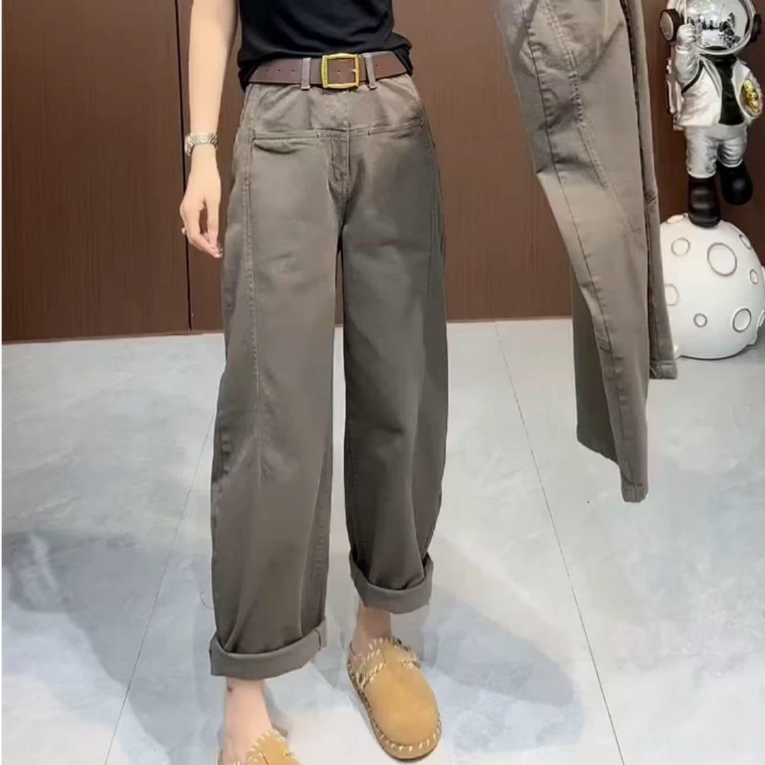 秋季显瘦高腰休闲阔腿裤女新款弹力时尚宽松洋气百搭牛仔老爹裤