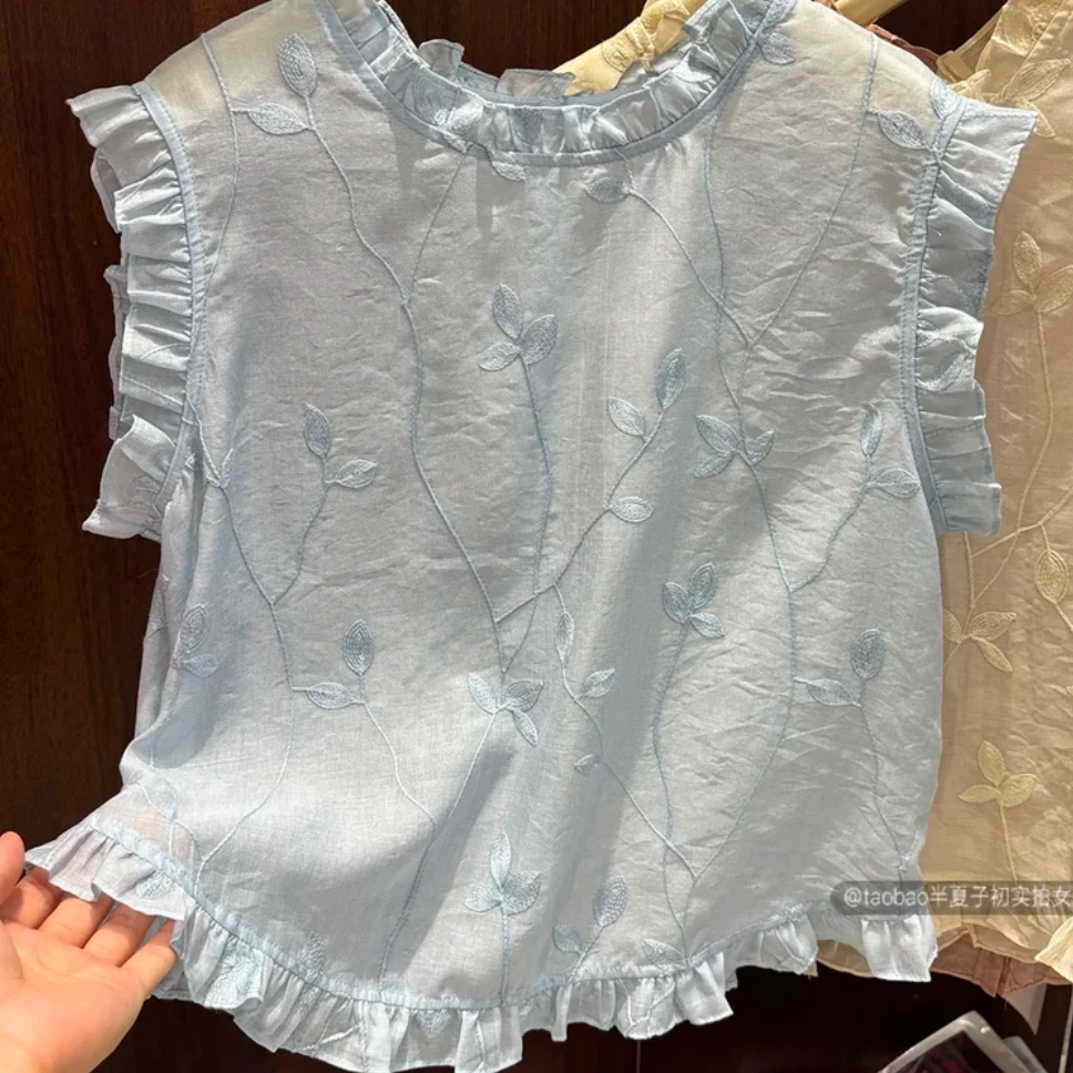 潮夏季新款百搭无袖衬衫女小个子宽松显瘦减龄娃娃衫上衣