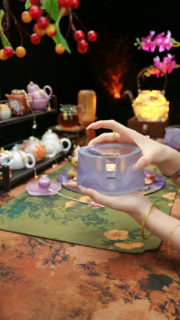 【闪购商品】紫色水晶琉璃蜡烛温茶台