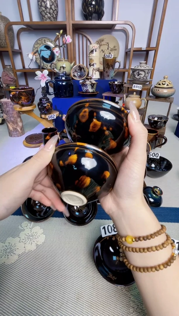 【瑕疵一对带帽折唇盏】非遗大师手工高温瓷特价款