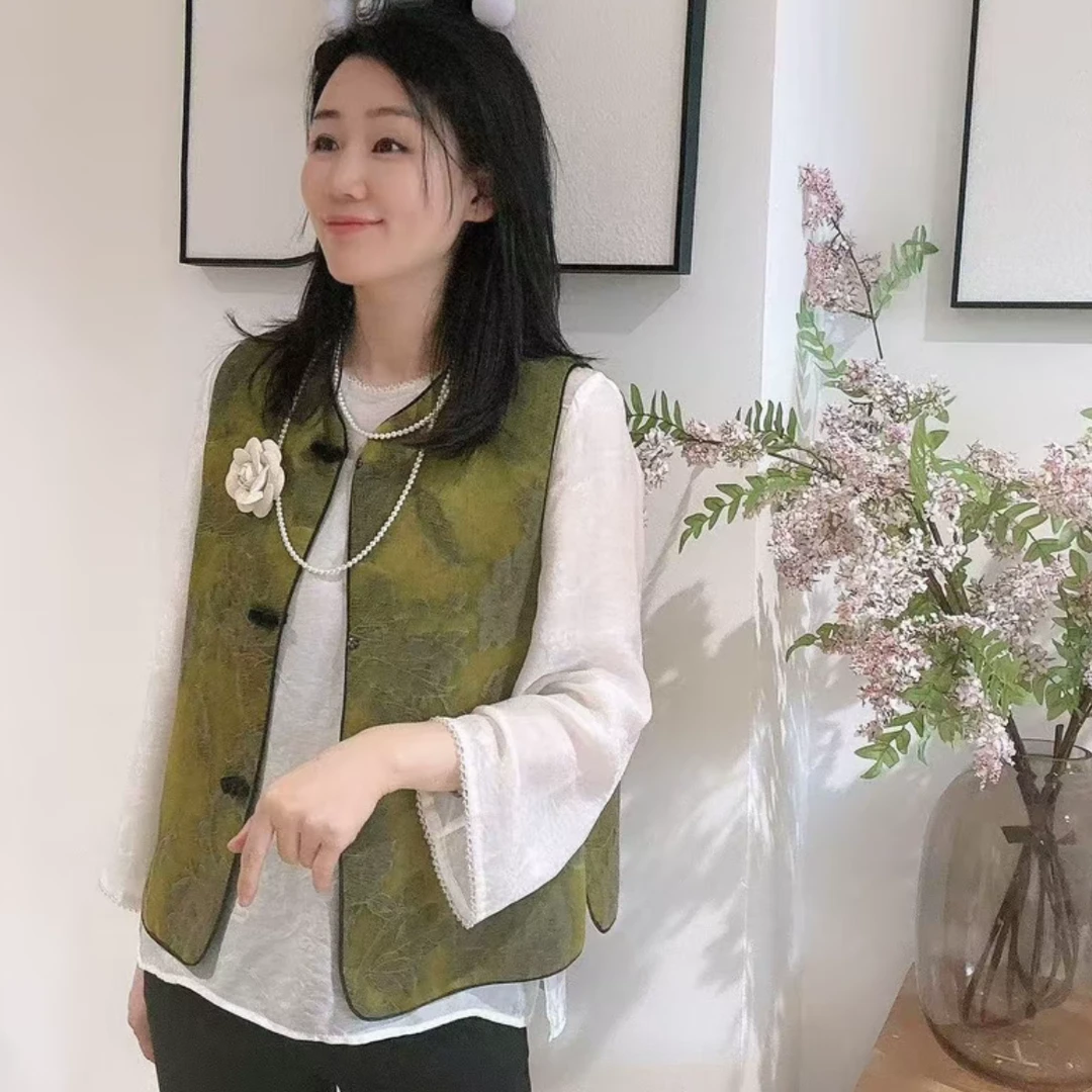 【油料马甲】新中式显瘦减龄气质老钱风女士重工马甲0241