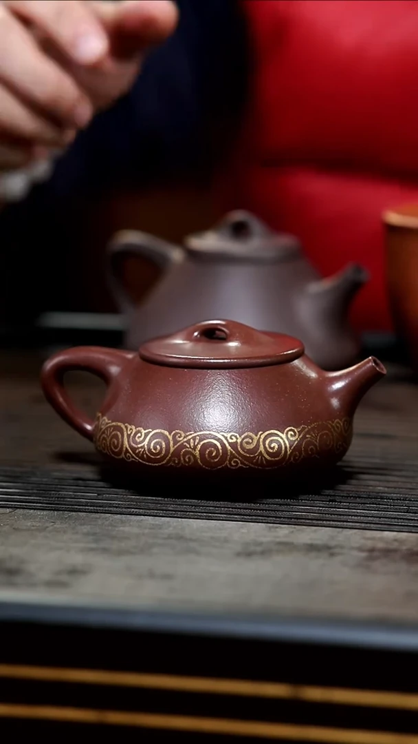 【闪购商品】紫砂茶壶26-微瑕全手底槽清描金景舟200cc