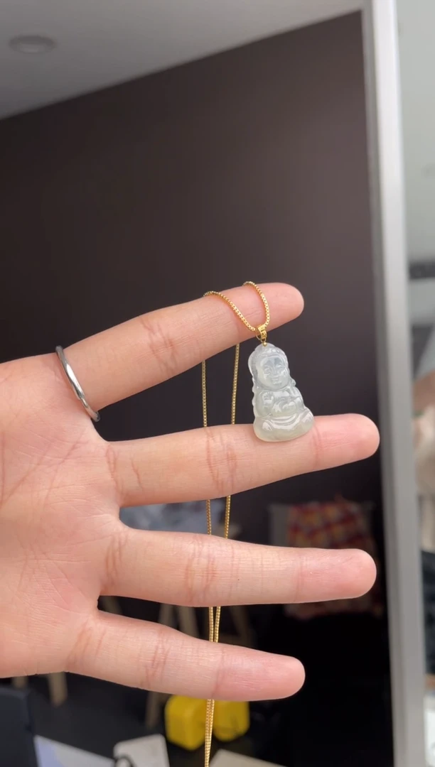 吊坠(不含链)18K金镶嵌翡翠天然缅甸A货翡翠