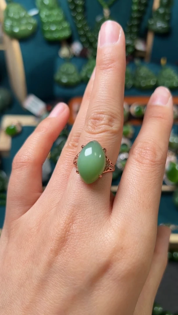 【闪购商品】和田玉（碧玉）戒指银S925镶嵌碧玉