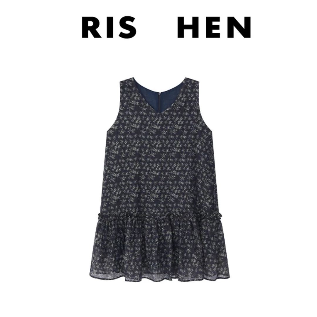 夏季新款莱赛尔天丝气质复古休闲舒适时尚无袖碎花连衣裙女度假风