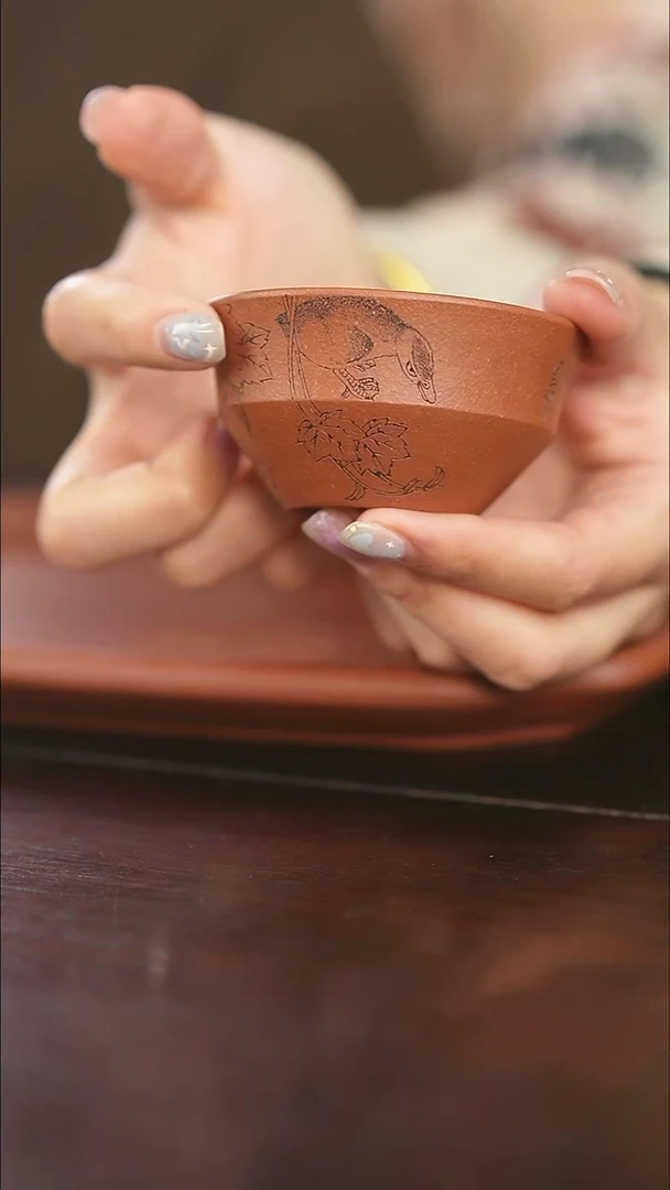 茶杯紫砂昱初刻绘小鸭主人杯