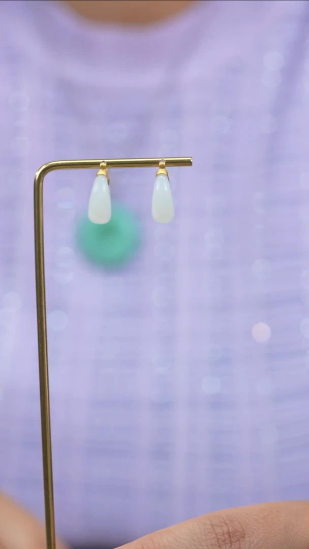 和田玉（白玉）18K金镶嵌珠宝半成品和田玉耳饰1058