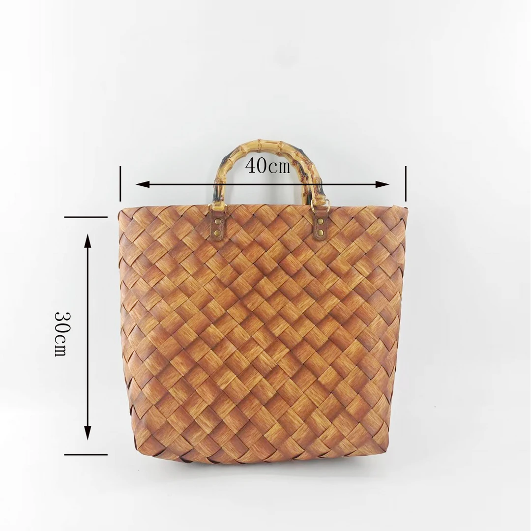 无肩带竹节法式手工时尚棕色手提包托特包单肩大号上班包包编制