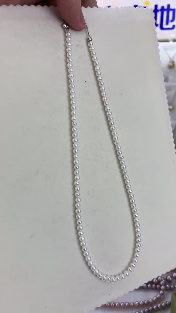 颈饰银S925镶嵌淡水珍珠21天然珍珠极光小米珠4-5几乎无暇