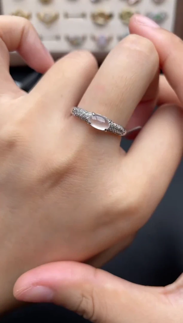 翡翠戒指银S925镶嵌一物一证一礼盒