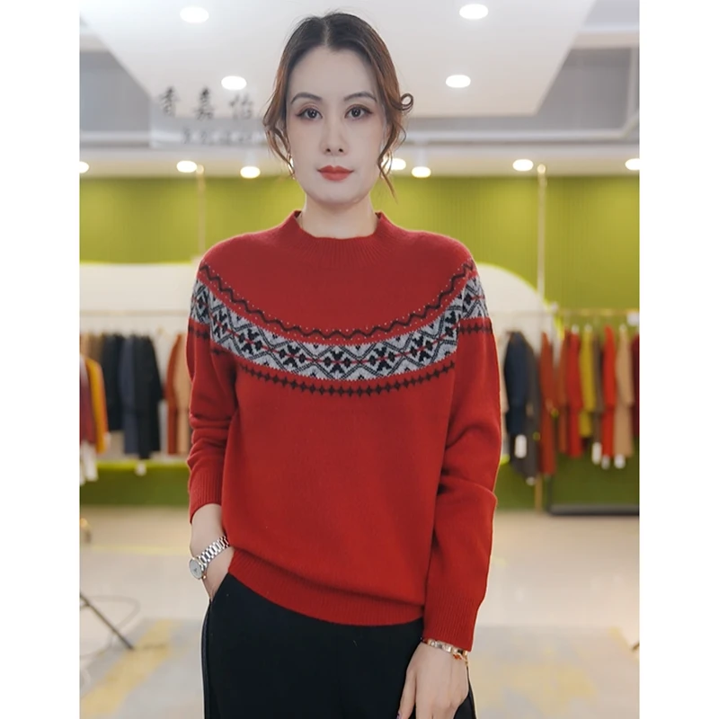 【香嘉怡新品】XJYE36223女士上衣100绵羊毛半高领套头秋冬针织衫