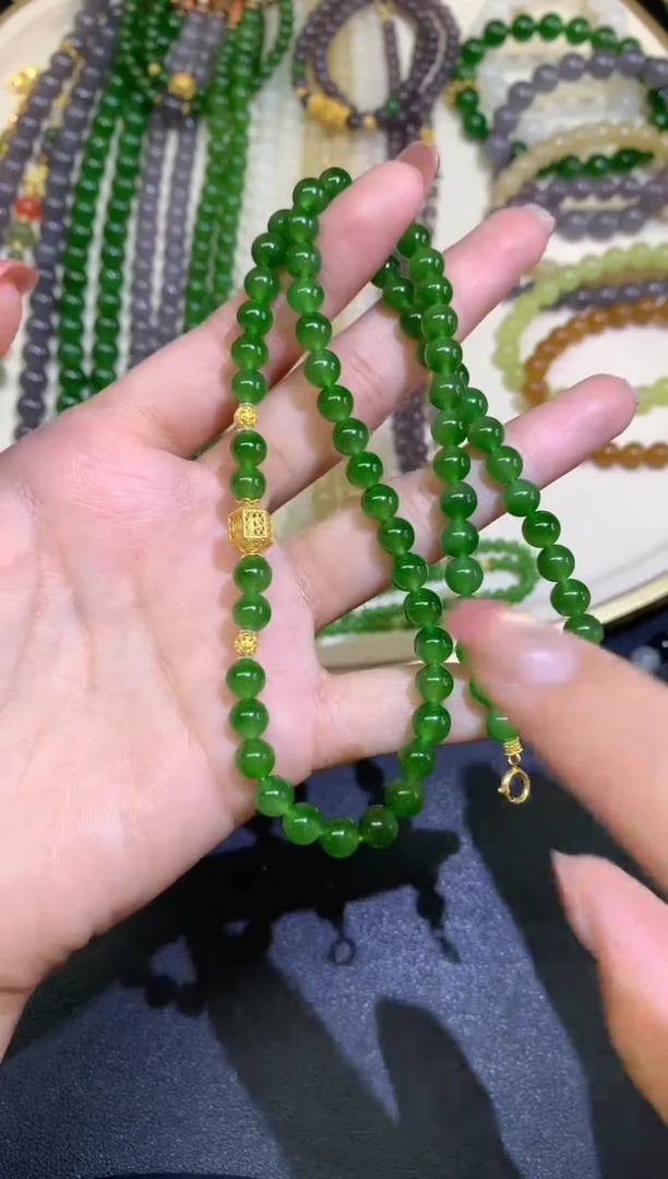 和田玉18K金镶嵌项链珠链A24|3380