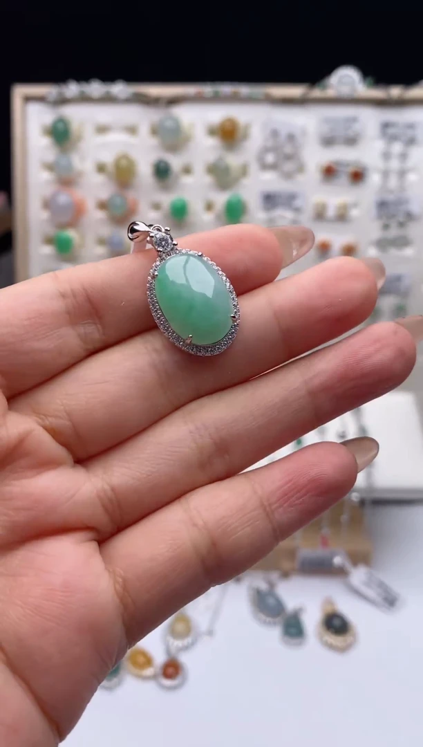 翡翠戒指银S925镶嵌天然A货翡翠