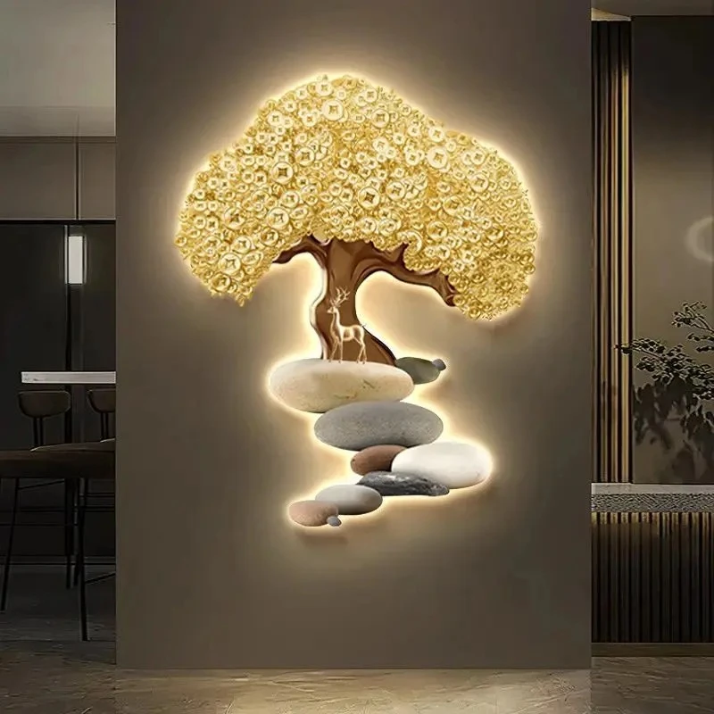 发财树入户玄关装饰画过道走廊大白墙高级感挂画入户门迎面墙画