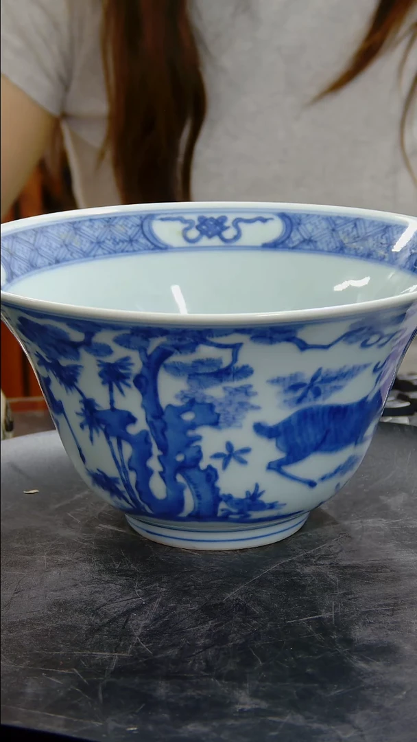 碗青花三羊开泰束腰碗#1010#