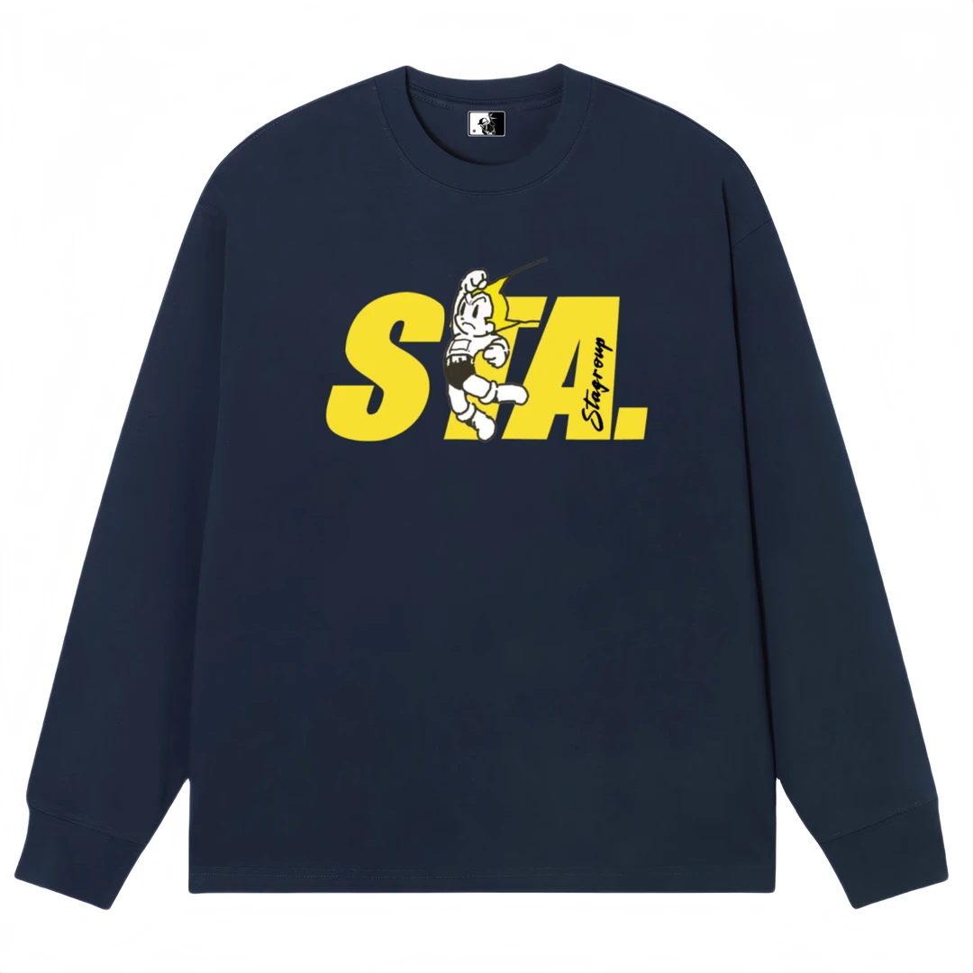 STA正品联名阿童木原创长袖T恤男春秋日系嘻哈运动宽松纯棉内搭