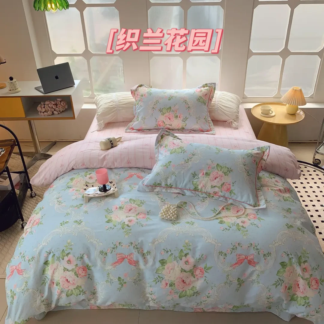 全棉四件套带花边床裙2025爆款小清新柔软印花四件套母婴可用sx