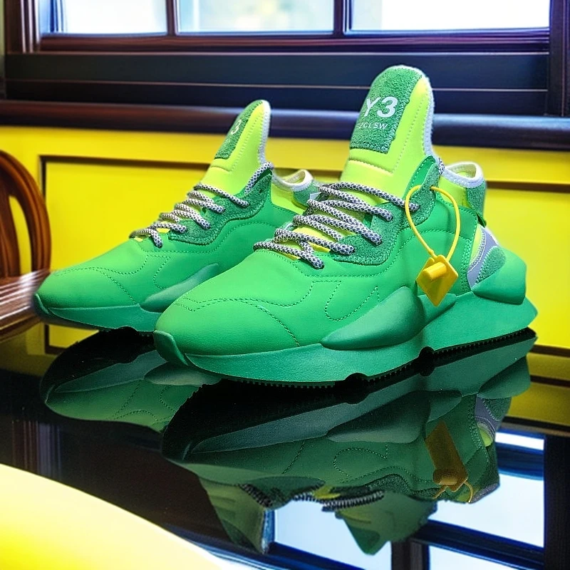 春秋Y3GZCLSW超火韩牌真皮老爹鞋男系带厚底板鞋绿色运动休闲鞋潮