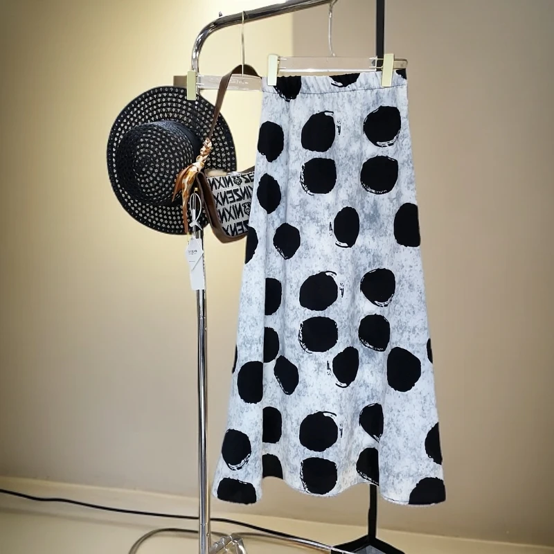 波点半身裙女夏季设计感高腰显瘦百搭a字裙