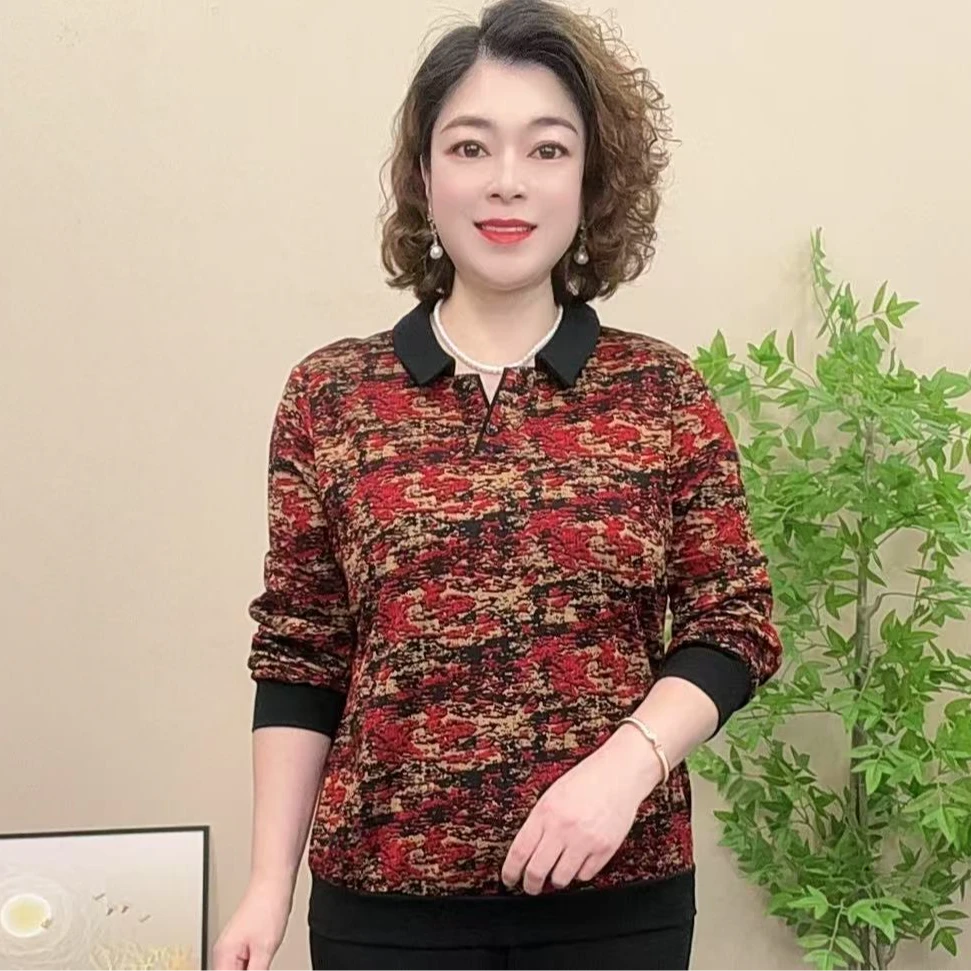 长袖妈妈装翻领气质百搭宽松中老年女装显瘦洋气时尚潮牌秋季女士