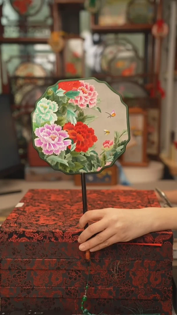扇子团扇 绣花双面非遗