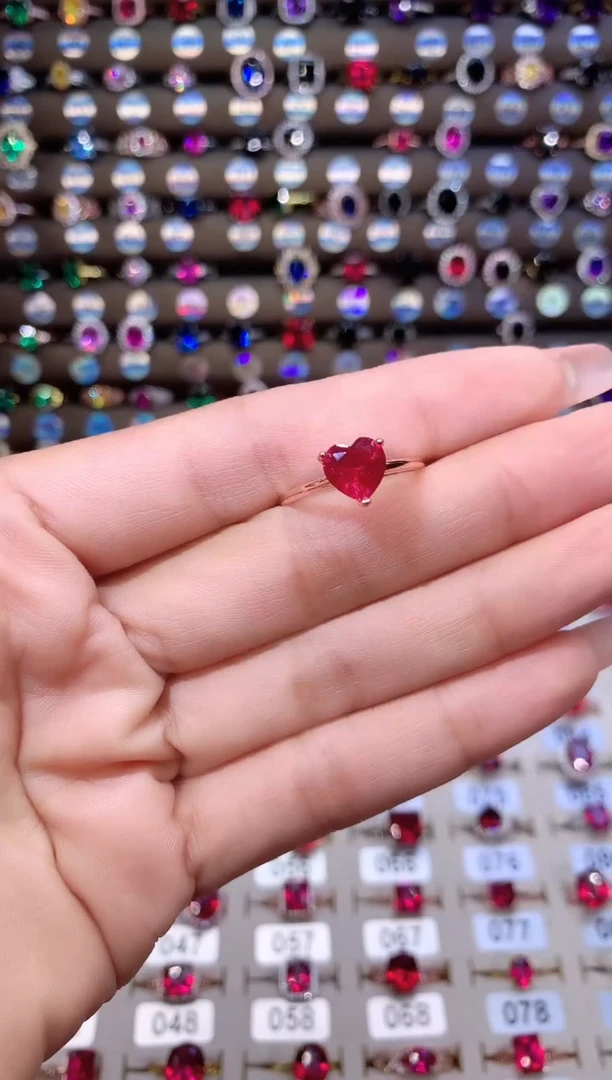 红宝石戒指银S925镶嵌玫瑰金8