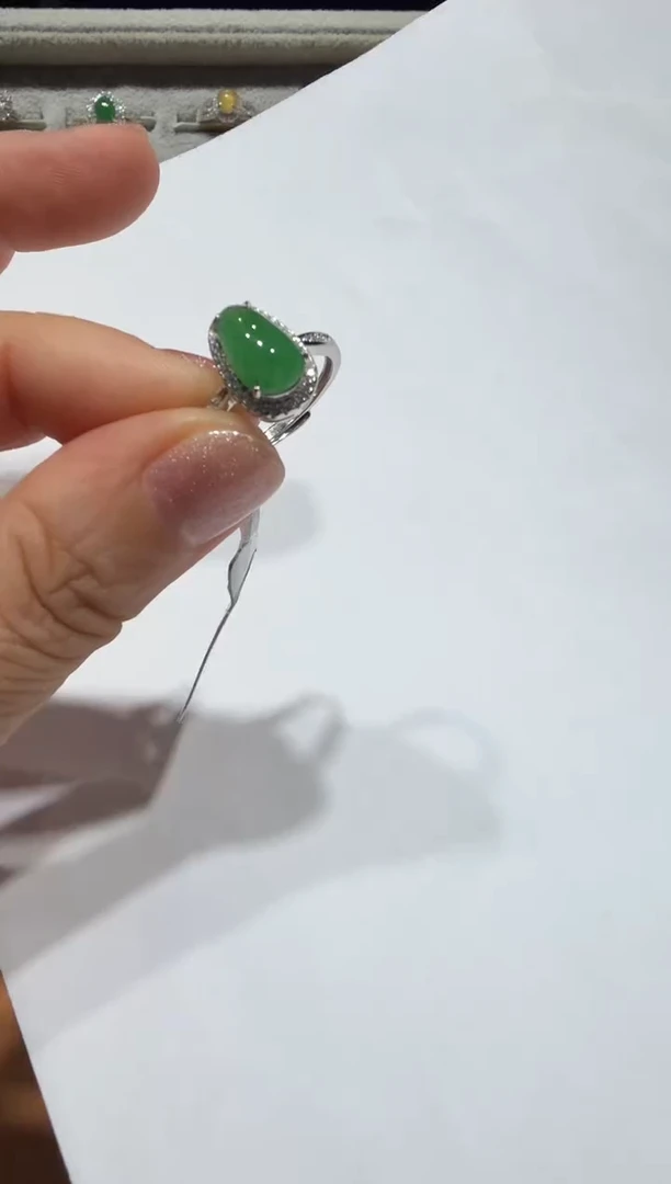 银S925镶嵌戒指翡翠缅甸A货翡翠戒指