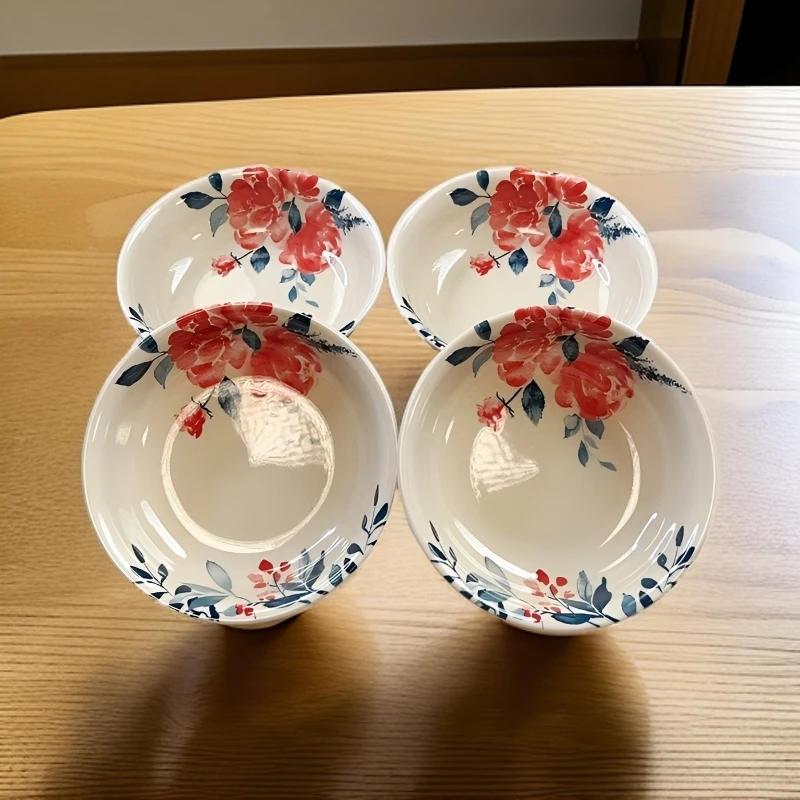 1【拍2送2】复古国风水墨牡丹手5.3英寸蘸料碟手绘高温瓷 咸菜碟